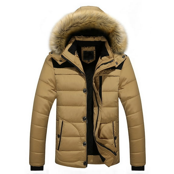 Men Outdoor Warm Winter Thick Jacket Hooded Coat Jacket With Zipper Pocket