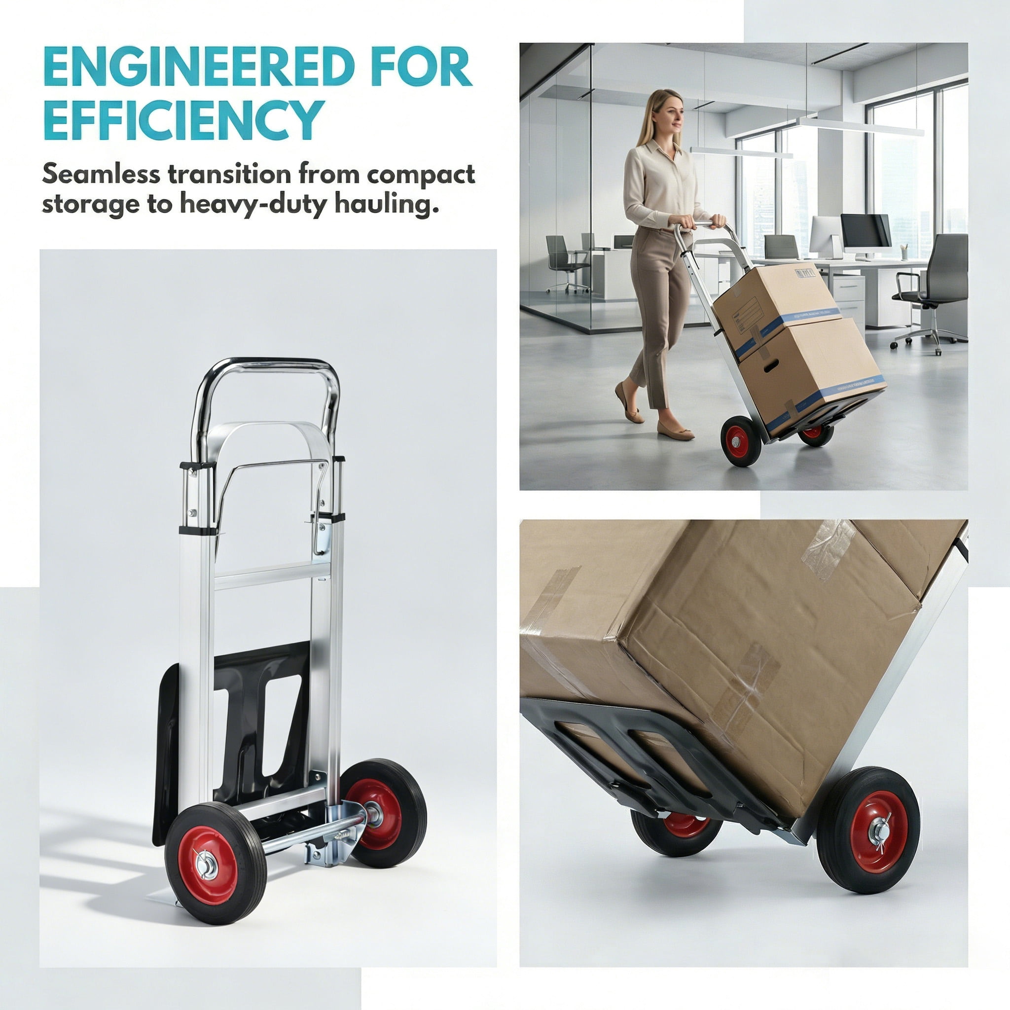 Takira Folding Hand Truck, Aluminum Construction with 6 inch Rubber Wheels for Moving Boxes,Delivery