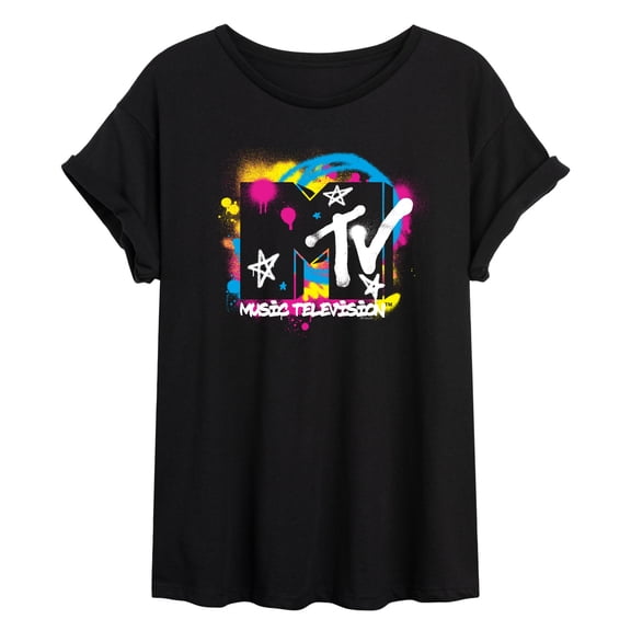MTV Logo - Spray Paint - Juniors Oversized Graphic T-Shirt