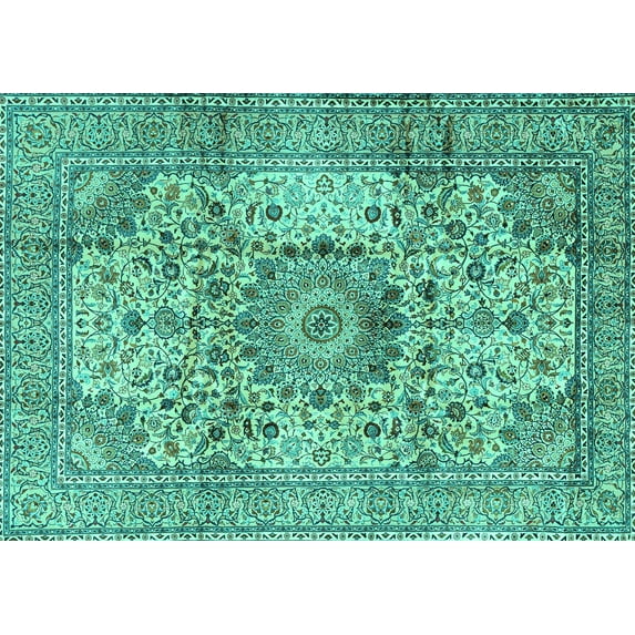 Ahgly Company Indoor Rectangle Medallion Turquoise Blue Traditional Area Rugs, 2' x 4'