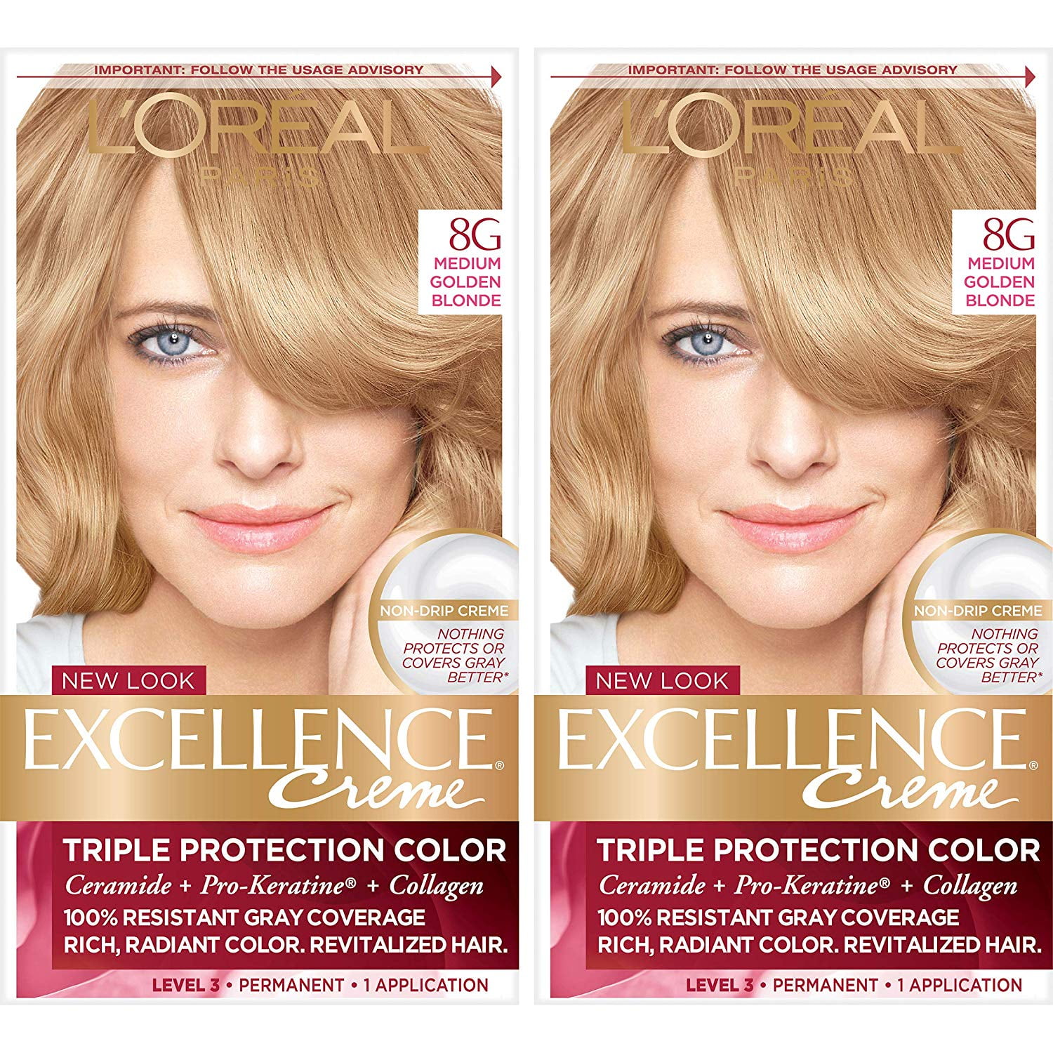 Loréal Paris Excellence Créme Permanent Hair Color 8g Medium Golden Blonde 2 Count 100 Gray
