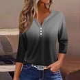 thumbnail image 2 of Womens Summer Tops 3/4 Length Sleeve Button Down Shirts Henley V Neck Striped Blouses Plus Size Trendy Comfy Tees 2025 Tunic Elbow Sleeve Print Blouse, 2 of 4
