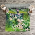 thumbnail image 3 of Ambesonne Japanese Quilted Bedspread Set 3 Pcs, Grass Land Paint, King Size, Pink Green, 3 of 3