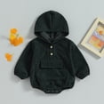 thumbnail image 2 of Okbabeha Baby Boy Girl Bubble Romper Corduroy Sweatshirt Hoodied Onesie Solid Color Long Sleeve Button Down Bodysuit Overalls, 2 of 8