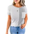 thumbnail image 1 of Camiseta de mujer de manga corta con patrón de tiras y cuello redondo, Top cómodo para viajes de verano, 1 of 4