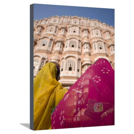 Young Women in Traditional Dress, Palace of the Winds, Jaipur, Rajasthan, India Stretched Canvas Print Wall Art By Doug