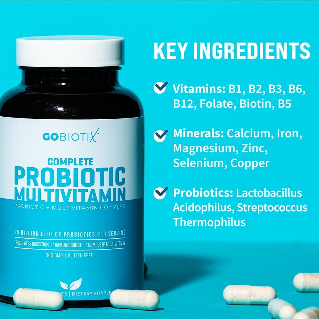 GoBiotix Probiotic Multivitamin for Women & Men, Immune & Digestive Support, Gluten-Free, 90 Capsules