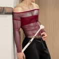 thumbnail image 4 of UQJfacai Mens Mesh Off Shoulder Tops Sheer See Through Long Sleeve Shirts Stretch Muscle Fitted Tee Summer Party Night Clubwear Wine M, 4 of 9