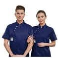 thumbnail image 2 of Men's Chef Jacket Short Sleeve - Regular Fit Cook Shirt with Stand Collar, Breathable Summer Kitchen Uniform, Professional Restaurant Workwear, Unisex Food Service Attire, 2 of 9