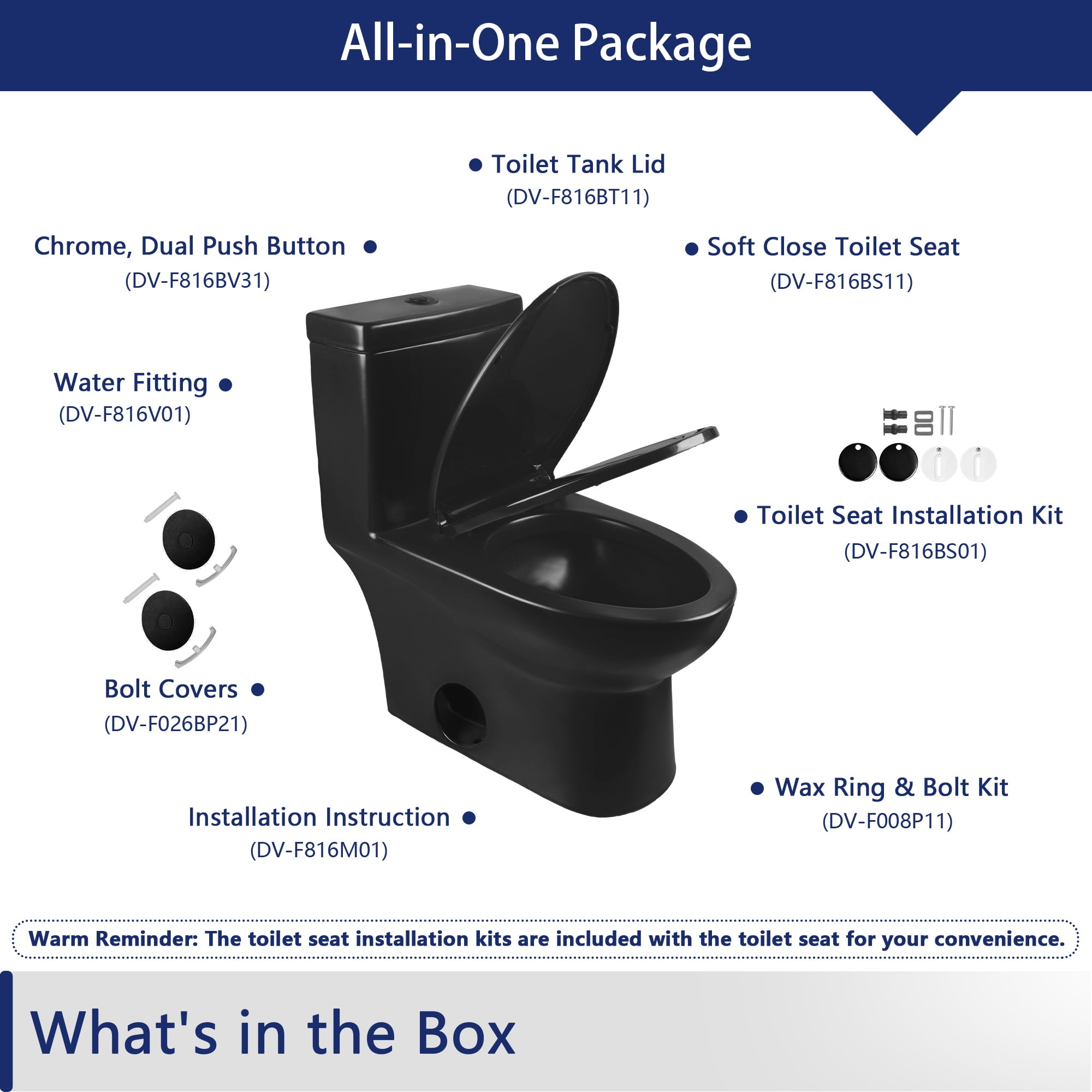Ally 1-Piece 0.8/1.28 GPF Dual Flush Elongated ADA Comfort Height Toilet in Black Seat Included