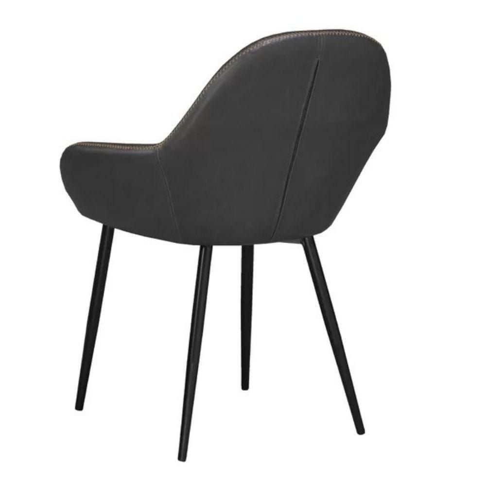 Ani Mid-Century Arm Dining Chair in Black – Durable Upholstered PU with Black Matte Legs, Set of 2, Perfect for Restaurants