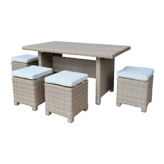 International Concepts Outdoor 5 Piece Wicker Patio Furniture Set with a Table and 4 Stools