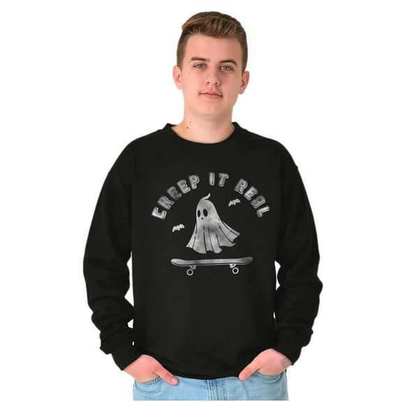 Halloween Ghost Creep It Real Skater Sweatshirt for Men or Women Brisco Brands M