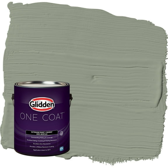 Glidden One Coat Green Tea Leaf / Green Satin Exterior Paint with Primer, 1 Gallon
