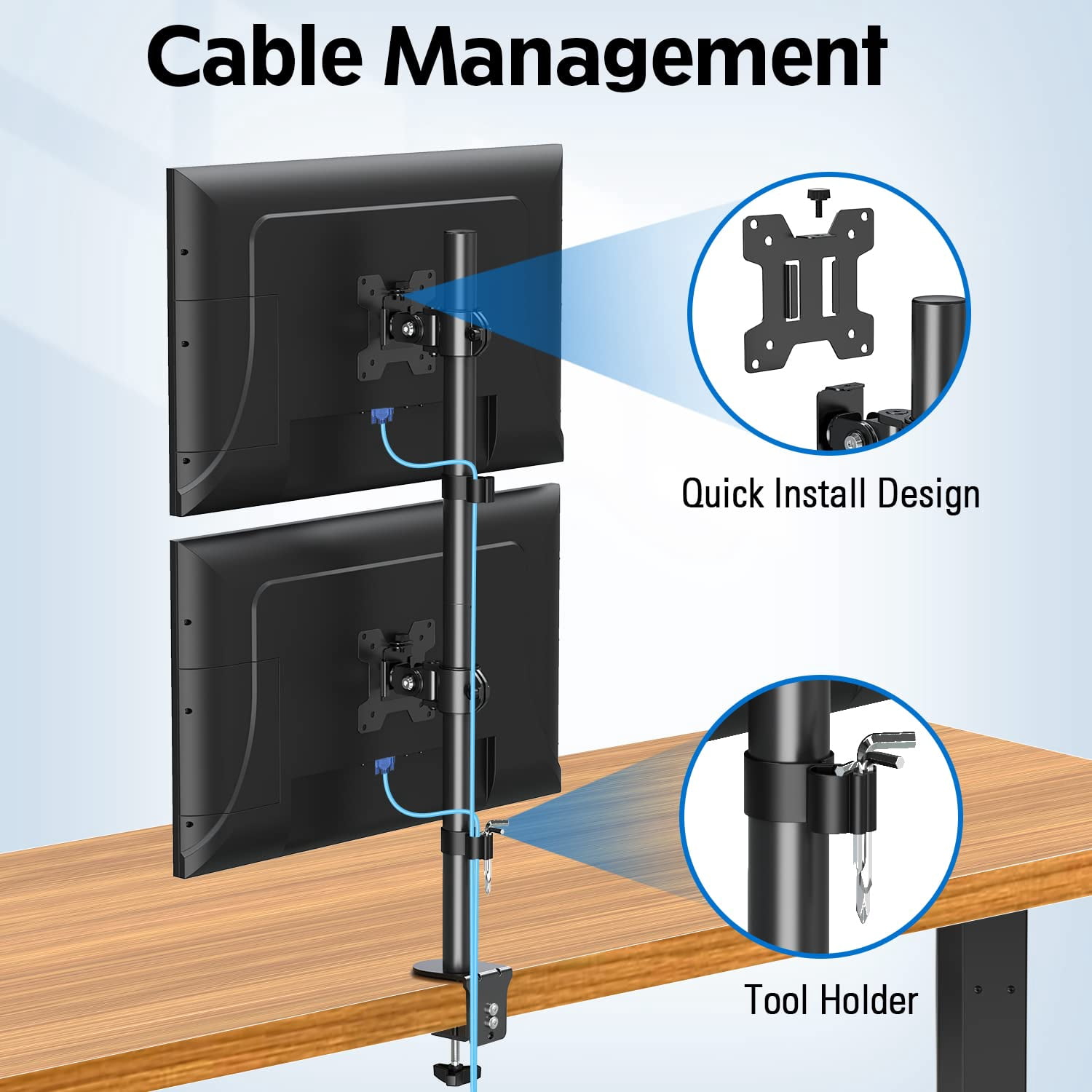 HOMOUNT Dual Monitor Stand, Vertical Monitor Desk Mount for 2 Max 32 inch Stack Screen Monitors, Height Adjustable, Swivel, Tilt, up to 17.6lbs