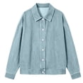 thumbnail image 5 of Women's Relaxed Fit Long Sleeve Turndown Collar Denim Button Up Cardigan Coat Jacket Comfy Versatile Spring Winter Outfits | CSEONE,Light Blue XL, 5 of 7