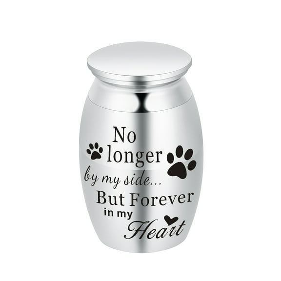 7*4.5cm Paw Print Stainless Steel Small Urn for Cremation Dog Cat Ashes Keepsake Pet Memorial Mini Urn - No Longer by My Side But Forever in My Heart