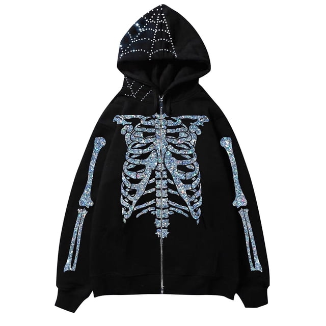 WILLBEST Sudaderas con Capucha y Sudaderas para Hombre, Diseño Punk Oscuro, Chaqueta con Capucha De Manga Larga y Esqueleto para Uso Informal Grande