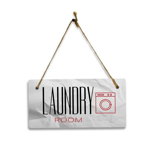 Laundry Room (Crumpled Paper) 5x10 Hanging Plus Wall or Door Sign | Rustic Twine | Range of Vibrant Decor Styles | Room Signs For Home and Business