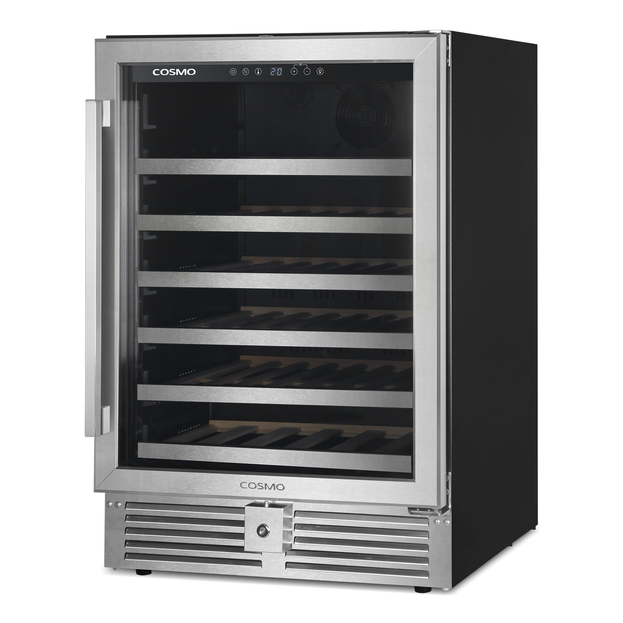 Cosmo Lumin Collection 24 in. 52-Bottle Single Zone Compressor Wine Cooler, LED Lighting, Stainless Steel