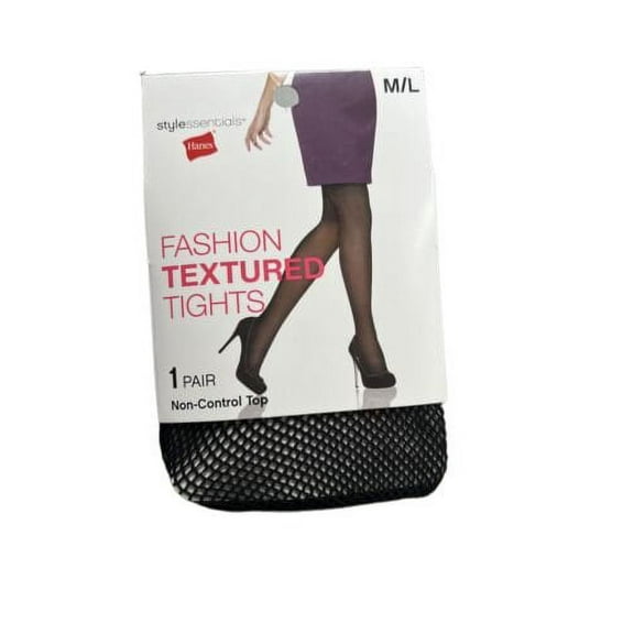 Hanes Style Essentials Textured Tights Stockings Fishnet Black M/L