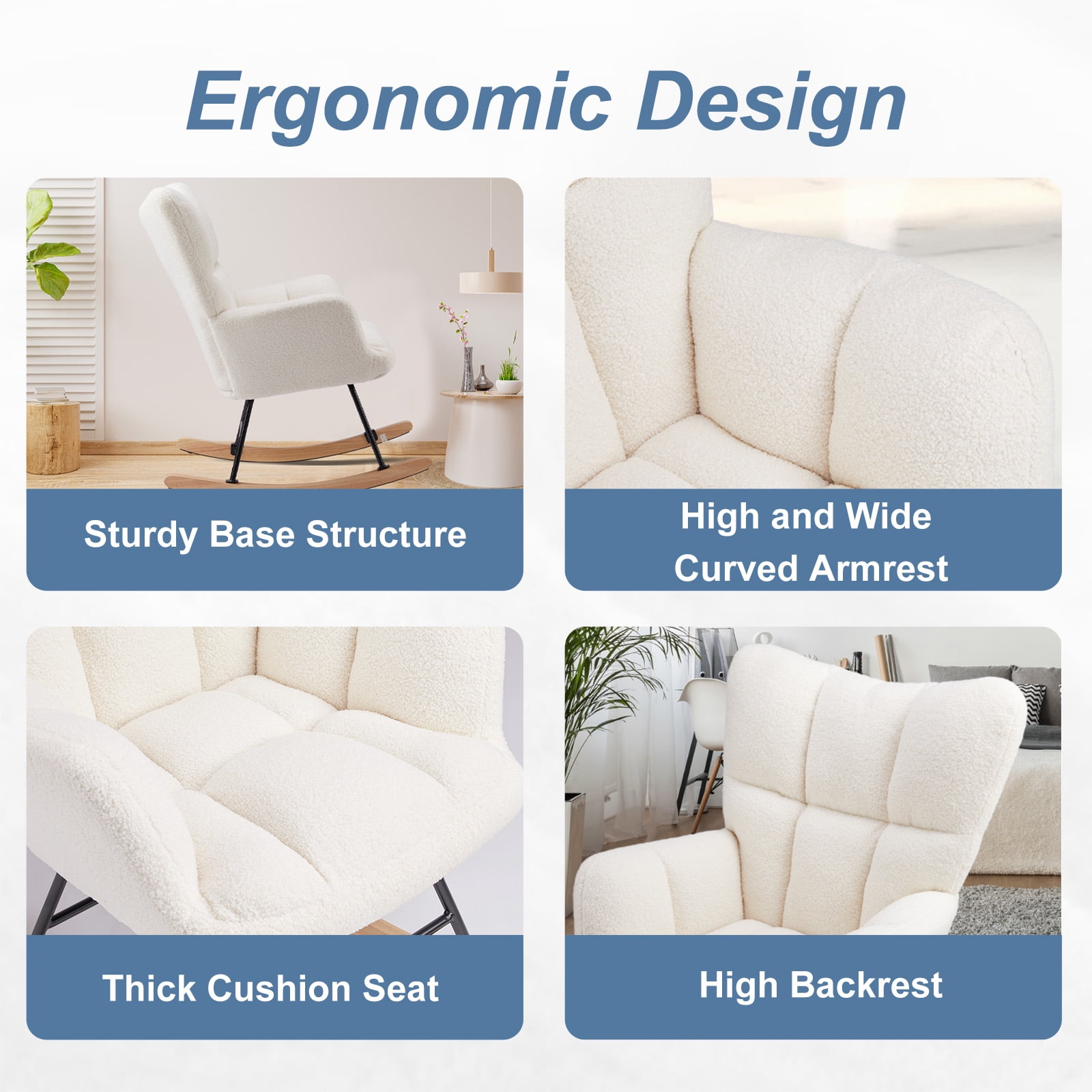 CONCETTA Rocking Chair, High Backrest, Padded Seat Glider for Living Rooms, Bedrooms, Offices, Beige