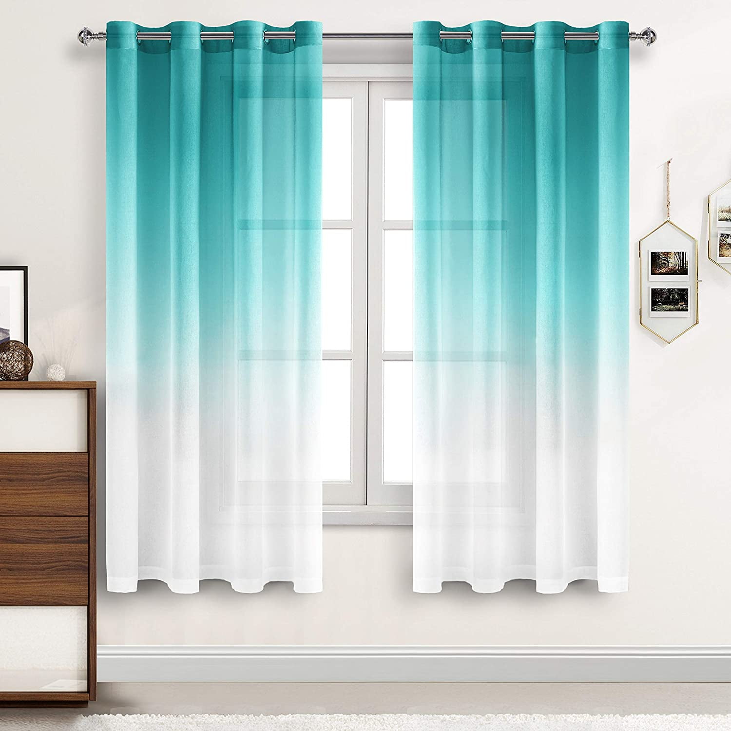 Grey Faux Linen Ombre Sheer Curtains Gradient Semi Voile Drapes Grommet