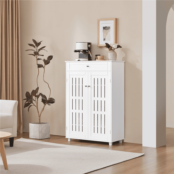 Yaheetech 5 Tier Adjustable Shoe Storage Cabinet with Louvered Door, White