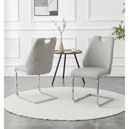 Faux Leather Dining Chairs Set of 2, Gold Mesh & Chrome Accents