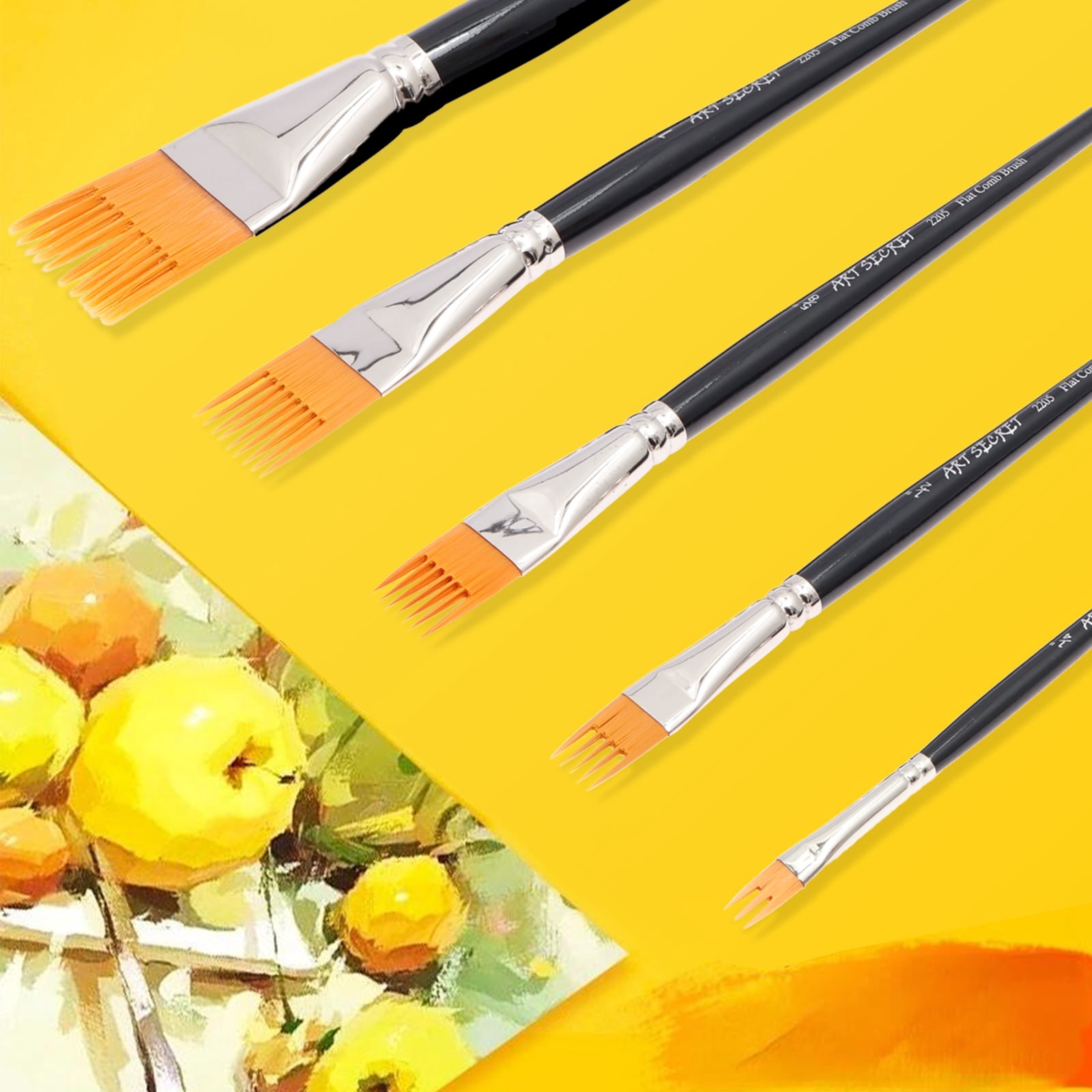 Ikoopy 5Pcs Grainer Painting Brush Set Multi Size Professional Unique Texture Flat Comb Brush for Watercolor Acrylic Gouache Oil Paint Artist