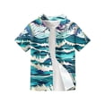 thumbnail image 4 of Abcomgle Youth Hawaiian Shirts Boys Tropical Waves Print Beach Shirts for Boys Button Down Short Sleeve Vacation Spring Shirts for Boys,Cyan,12-13Years, 4 of 5