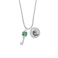 thumbnail image 2 of Delight Jewelry Silvertone Translucent Green Lucky Four Leaf Clover Key Silvertone Script Initial Disc - Q - Charm Necklace, 20"+3", 2 of 4