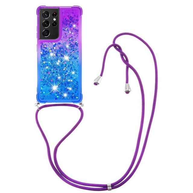 Funda para Samsung Galaxy S21 Ultra 5G Brillantina Líquida Divertida Reluciente y con Cristales en Movimiento Cuerpo Cruzado con Cordón Ajustable