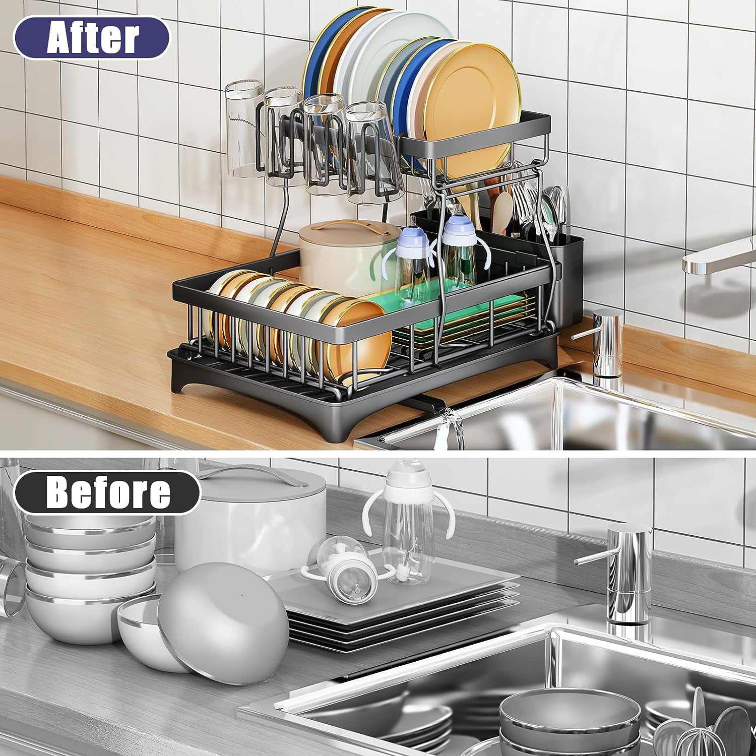 Werseon Dish Drying Rack for Kitchen Counter, 2 Tier Dish Racks