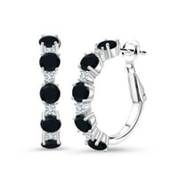 Gem Stone King 925 Sterling Silver Black Onyx and White Moissanite Hoop Earrings for Women (2.50 Cttw, Round 4MM and 1.9MM, 1 inch Diameter)