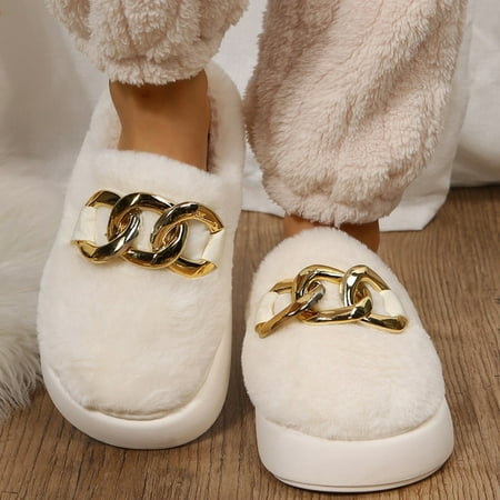 

QWZNDZGR Fluffy Scuff Slippers For Women Winter Warmth Shoes Woman Faux Fur Slides Thick Sole Plush Mules Female Indoor Mules Flip Flops