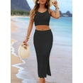 thumbnail image 4 of Women'S 2 Piece Outfits Top with Slit Bodycon Long Skirt Clothing Set Black S, 4 of 7