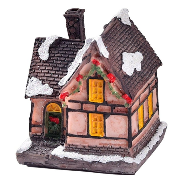 Adorno navideño de resina en miniatura con luz LED para casa de pueblo con nieve 75 cm x 65 cm x 55 cm