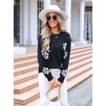 thumbnail image 4 of Womens Cute Flower Sweater Oversized Crewneck Knit Pullover Top Ribbed Knit Winter Outfits Jumper Tops, 4 of 8