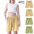 thumbnail image 2 of 4 Pack Kids Shorts Cotton Linen Elastic Waist Drawstring Solid Color Pants Summer Casual Sports Outfits (3 Years, 2*Yellow,2*Green), 2 of 9