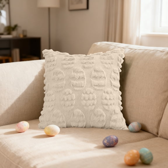 Easter Eggs Pillowcase 17.72x17.72in – Beige Polyester Throw Cushion Cover for Sofa, Bed, Living Room – Spring Holiday Home Decoration