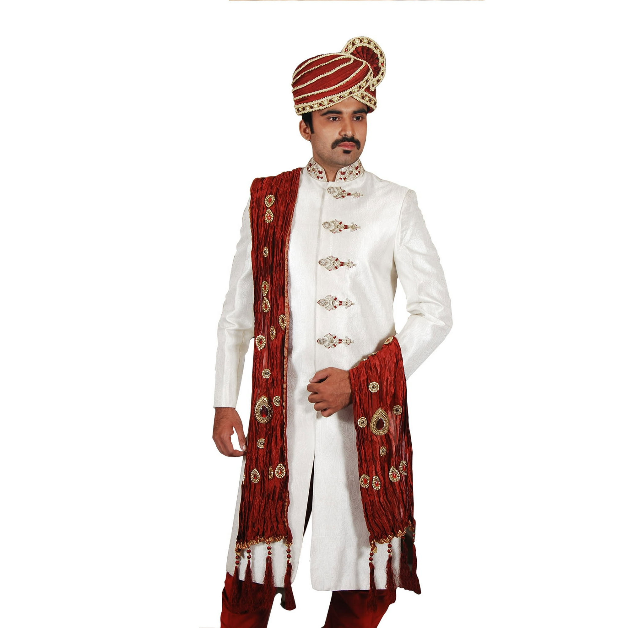 Unique Designer Indian Wedding Cream Sherwani For Men. This product is custom made to order. Walmart