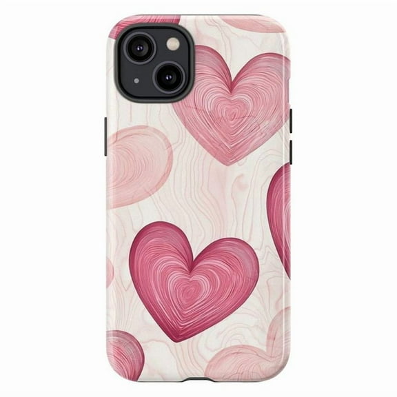 Pink Woodgrain Heart Phone Case, Cute Valentine’s Day Romantic Love Protective Phone Cover for iPhone 16 15 14 13 12 11 Pro Max Plus Mini