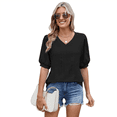 thumbnail image 3 of Camisa de Corta Abullonada para Mujer, Top de Verano, Color Negro, Talla XL, 3 of 6
