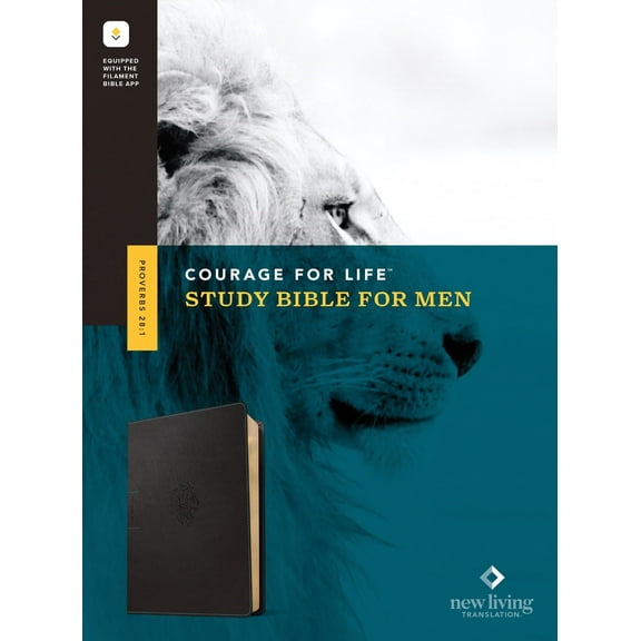 NLT Courage For Life Study Bible for Men LeatherLike, Onyx Lion, Filament Enabled