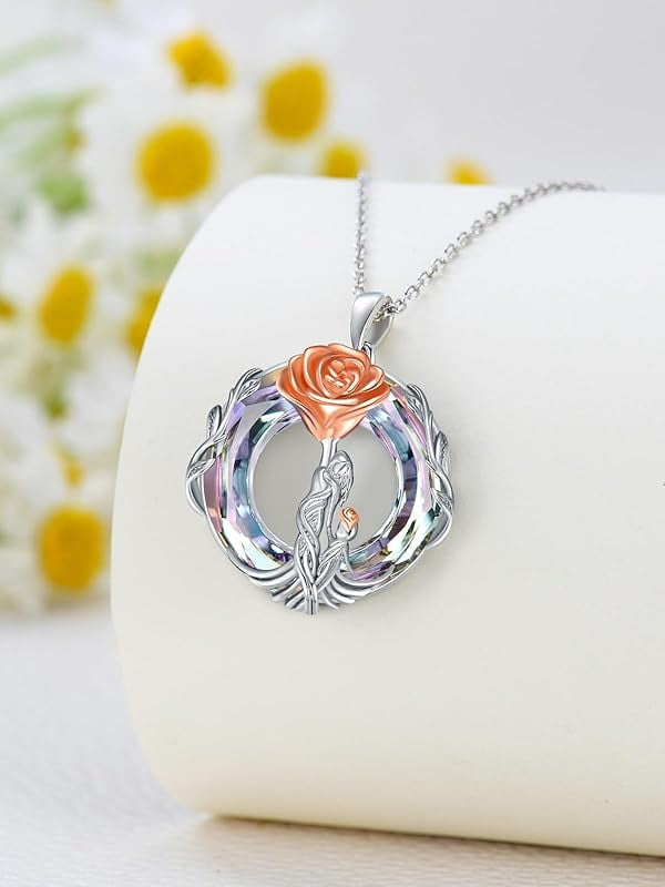 JKR Gifts for Mom 925 Sterling Silver Rose Flower Necklace Mother and 1-5 Daughters/Sons Jewelry Birthday Gifts for Women Wife Grandma