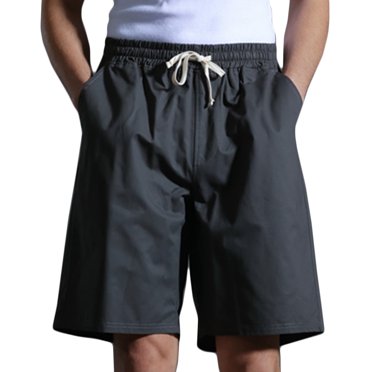 RKSTN Shorts Mens Solide Mode Coton Décontracté Cordon Taille Élastique Moitié Shorts Pantalons Été Taille Élastique Plage Shorts avec Poches
