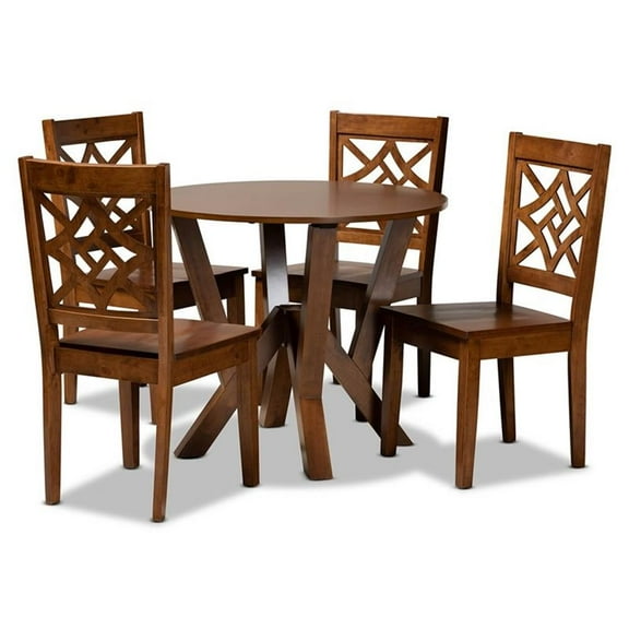 Bowery Hill Walnut Brown Finished Wood 5-Piece Dining Set