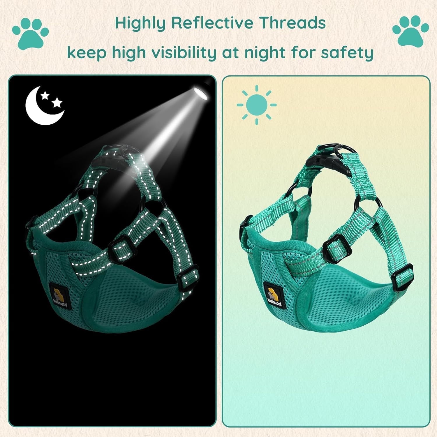 BELLA & PAL Puppy Harness, Dog Harness Small Sized Dog, No Pull Dog Harness, Dog Harness for Small Dogs, Step in Harness for Extra Small Dogs, Dog Harness for Medium Dogs, Emerald, XL