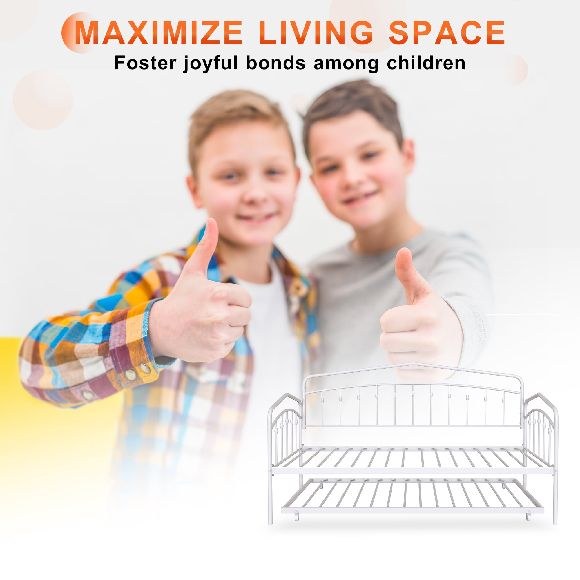 Miniyam Metal Twin Daybed with Pull Out Twin Trundle,Trundle Bed for Living Room Guest Room,White(Mattress not included)